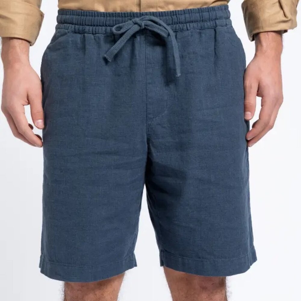 SMF Navy Linen Blend Drawstring Shorts